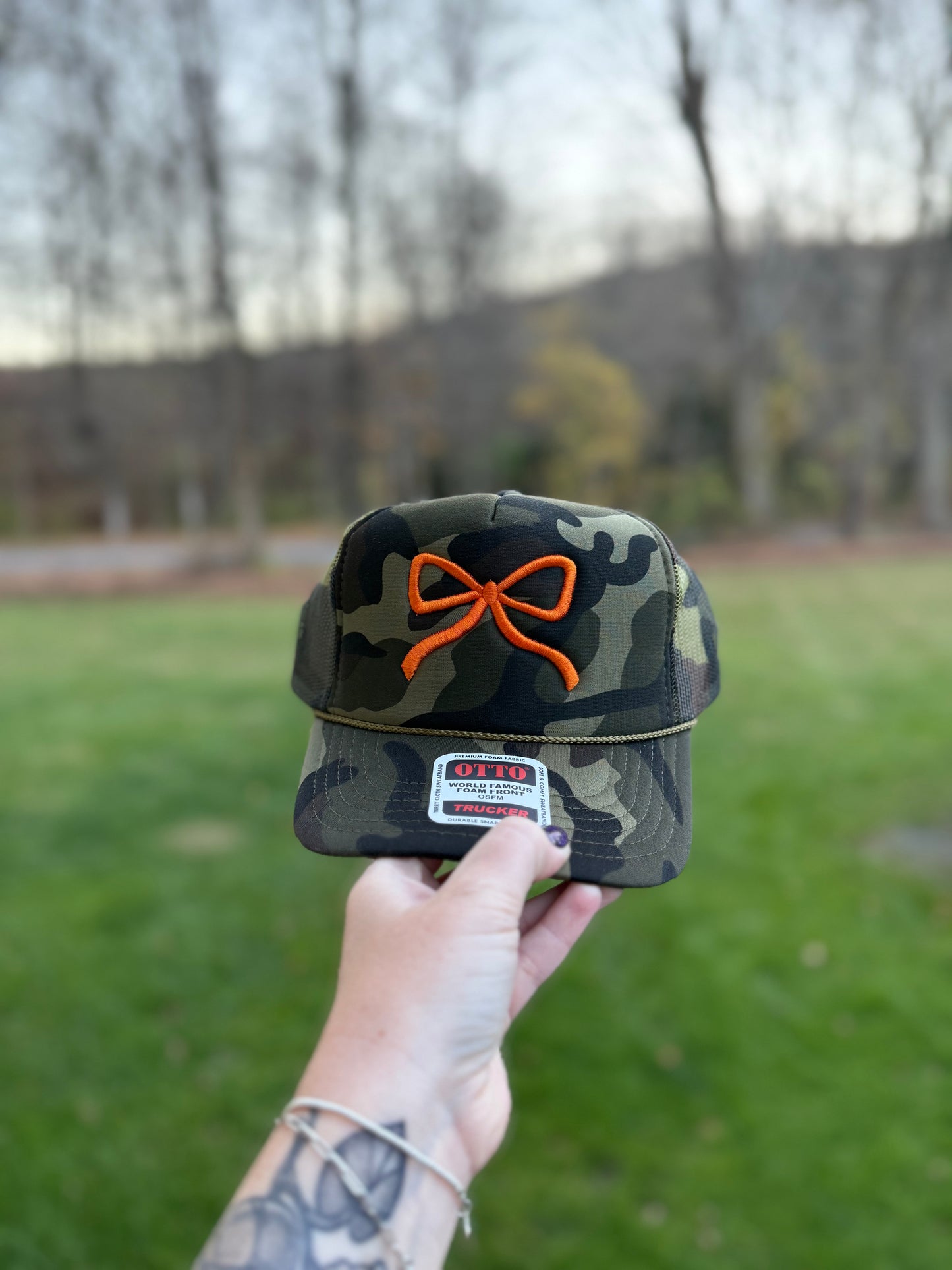 Camo Puff Bow Hat